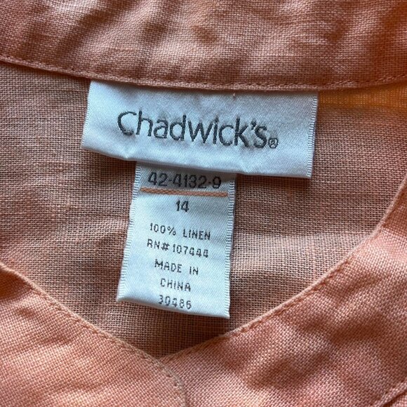 Vintage Chadwicks 100% Linen Peachy Pink Button Down Blouse Women 14 Cottagecore - Picture 2 of 6